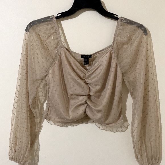 Lot of 3 U2B Urban Basic Polka Dot Sheer Long Sleeve Cropped Top Size L - Picture 4 of 15